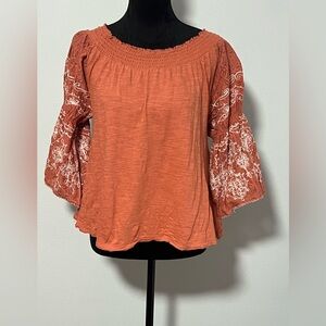 FREE PEOPLE Bell Sleeve Embroidered Top - XS
